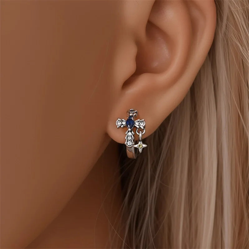 New Earrings 925 Silver Shining Baroque Style Retro Cross Hoop Earrings For Women Daily Wear Birthday Fine Party Jewelry Gift