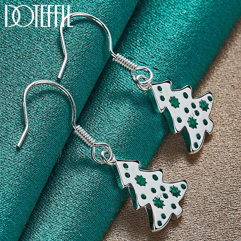 DOTEFFIL 925 Sterling Silver Christmas Tree Drop Earrings Charm Women Jewelry Fashion Wedding Engagement Party Gift