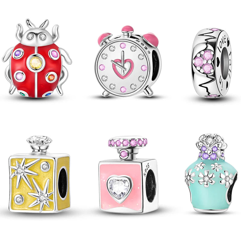 100% 925 Sterling Silver Perfume Bottle Clock Daily Life Charms Beads Fit 3mm 925 Original Bracelets Fine DIY Jewelry Gift