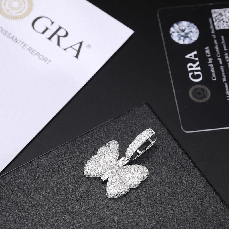 Original Women Luxury Full Iced Out Moissanite Butterfly Pendants Fashion Silver 925 Charms Jewelry Man Necklace Chain Wholesale
