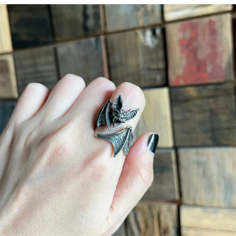 Personality Vintage Bat Ring For Women Index Finger Accessories Fashion Lady 925 Silver Ring Jewelry Female Adjustable Gift