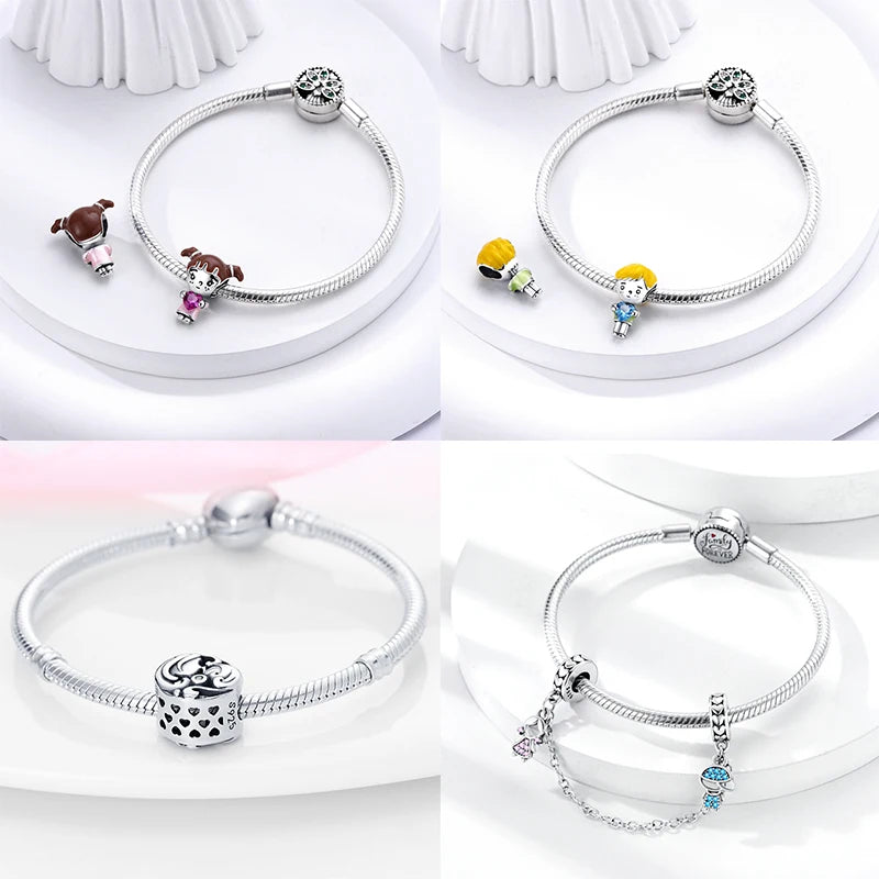 925 Sterling Silver Boy Girl Couple Lovers Beads Marriage Charms Dangle Fit Original Bracelet Charms Jewelry Women DIY