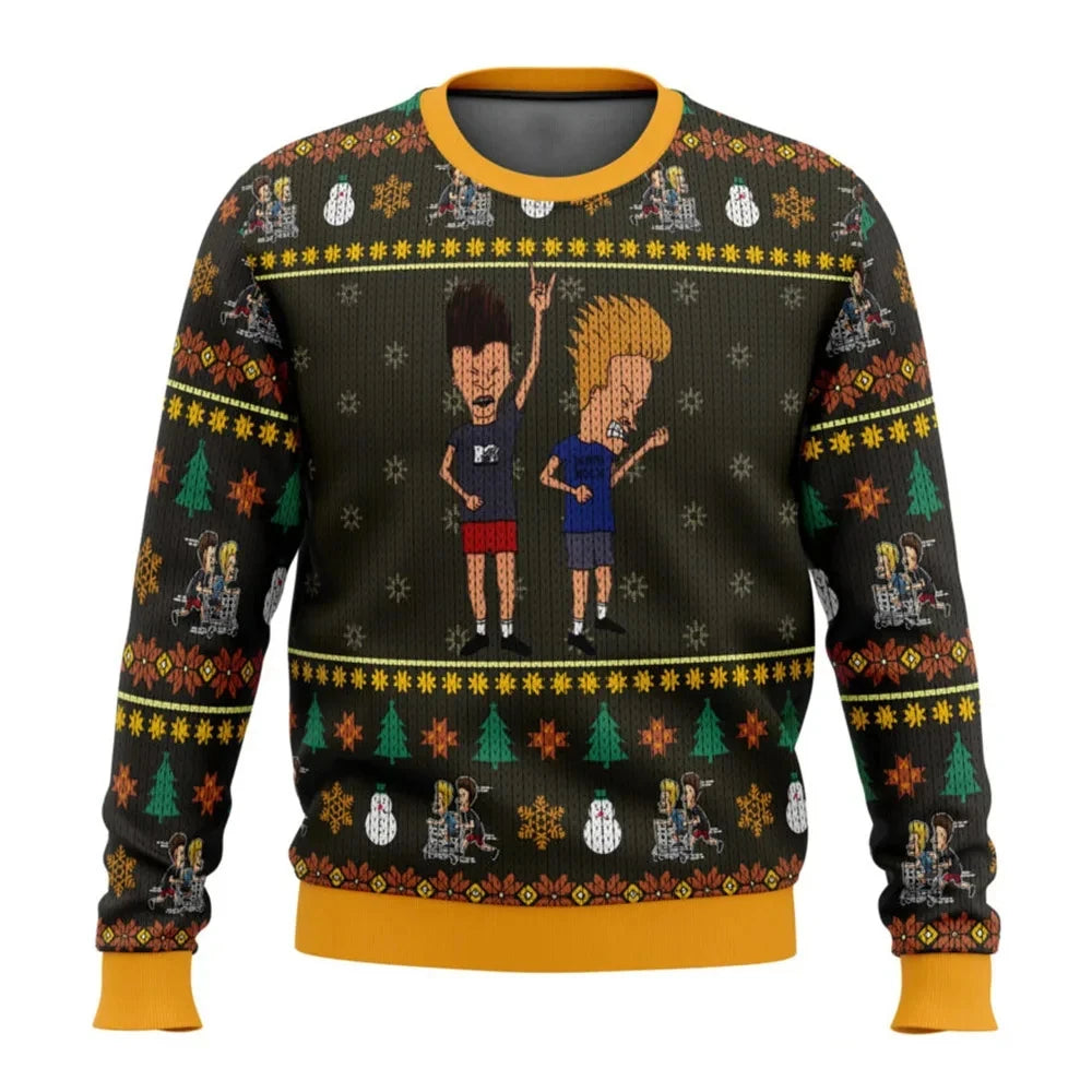 Beavis And Butthead Rock On Ugly Christmas Sweater Cartoon Anime Women Men Pullover Tops New Fashion Couple Hoodie Sweatshirt