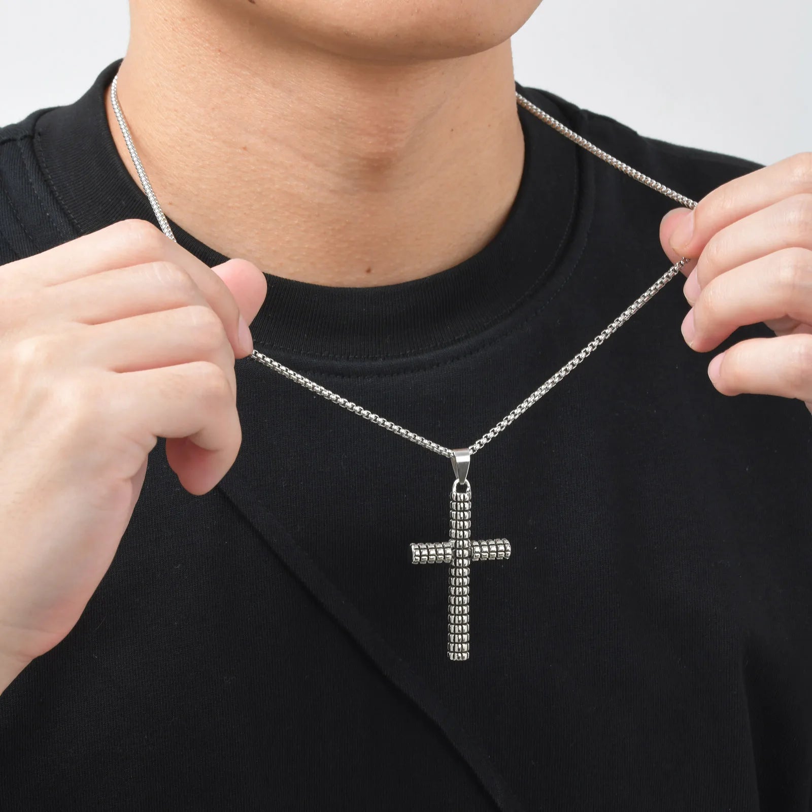 Vnox Large Cross Pendant Necklaces, Punk Hiphop Church Baptism Cross Necklaces for Men Boys, Fashion Long Neck Collar