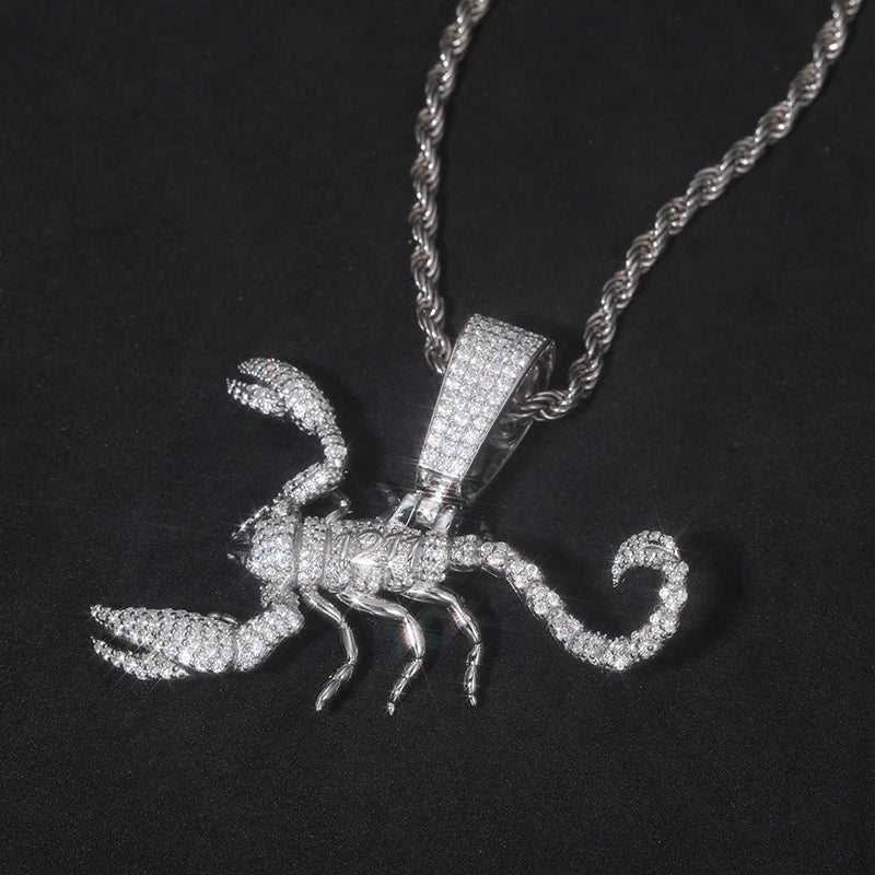 TUHE Unisex S925 Scorpion Pendant Necklace Iced Out Moissanite Silver Color Charm For Woman Hip Hop Jewelry - Madeinsea©