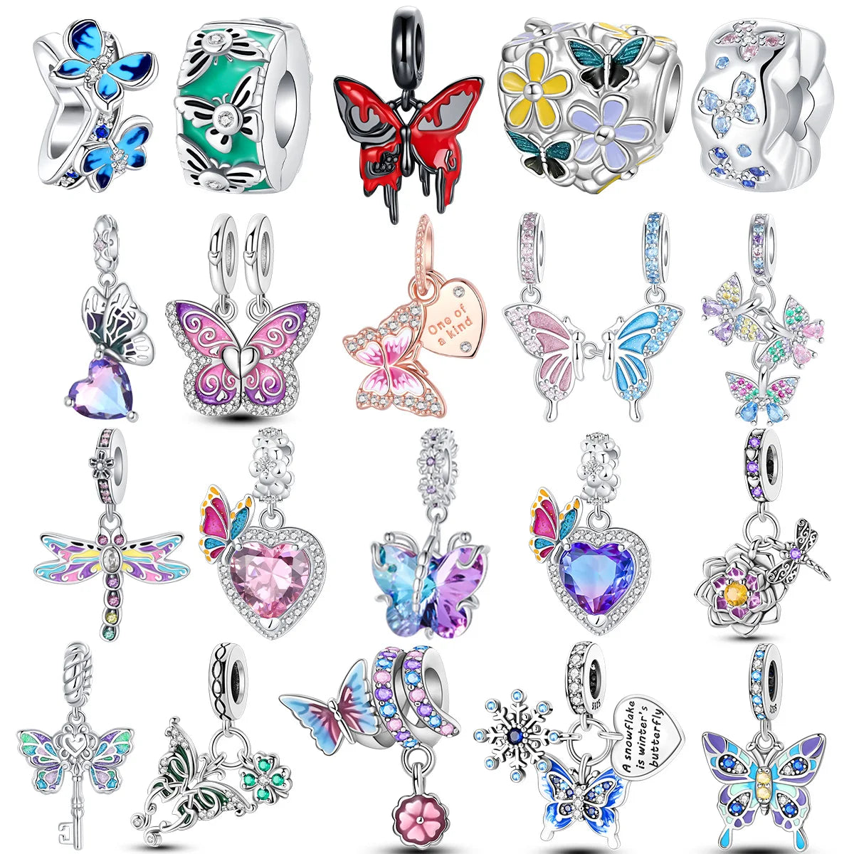 New 925 Sterling Silver Love Butterfly Dragonfly Snow Flower Pendant Fit Original Pandor Bracelet Snake Chain Beaded Women Gift