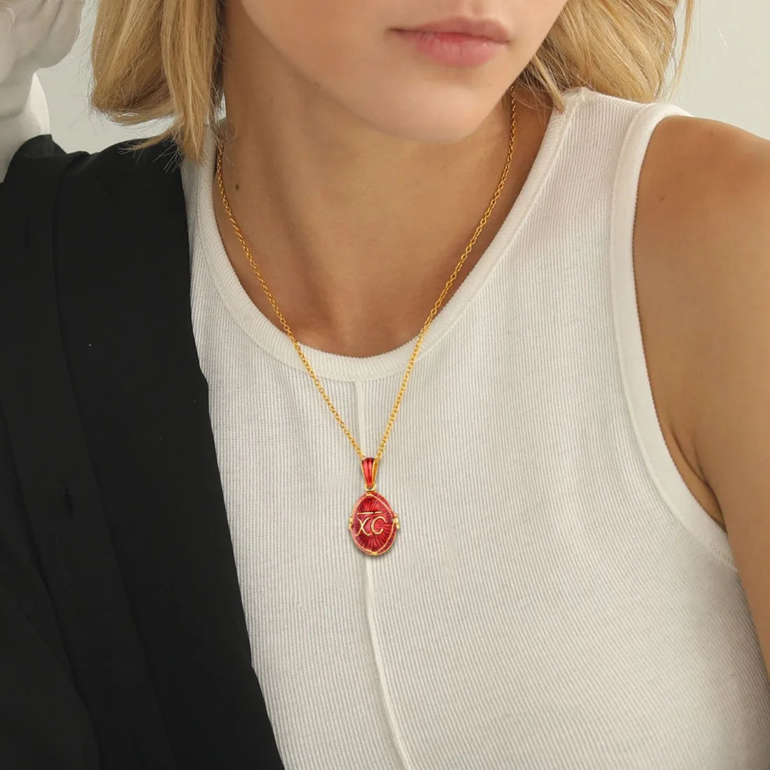 Chainspro Orthodox Cross Egg Oval Locket Necklaces for Women Pendant 18" Chain 14K Gold Plated Enamel Memorial Jewelry for Her