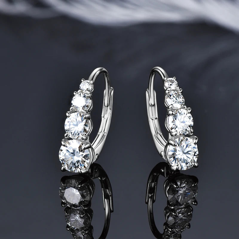 All Moissanite Hoops Luxury Earrings for Women 925 Sterling Silver Wedding Daily Wear Jewelry 6.5mm&5.5mm&4mm Round Lad Diamond