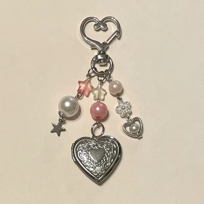 coquette inspired locket bow keychain y2k
