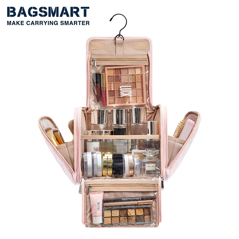 BAGSMART Makeup Bag Cosmetic Travel Bag with Hanging Hook Waterproof Make Up Bag Organizer for Brushes Sponge Toiletries