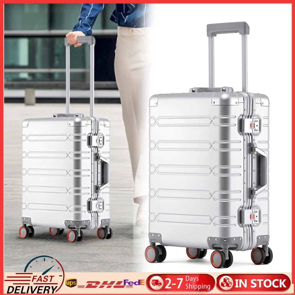 Aluminum Alloy Trolley Case 20 inch Boarding Suitcase Large Capacity Male and Female Students Universal Wheels