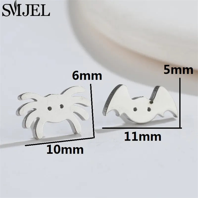 Halloween Ghost Stud Earrings for Girls Punk Golden Stainless Steel Skull Bat Earings Easter Jewelry U Shaped Ear Piercing