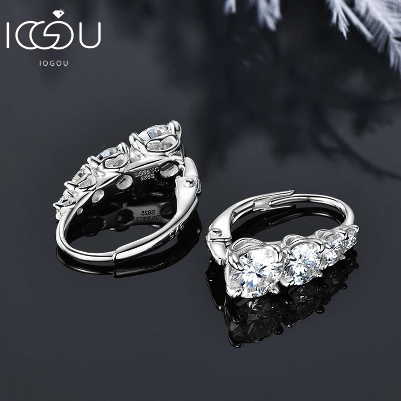 All Moissanite Hoops Luxury Earrings for Women 925 Sterling Silver Wedding Daily Wear Jewelry 6.5mm&5.5mm&4mm Round Lad Diamond