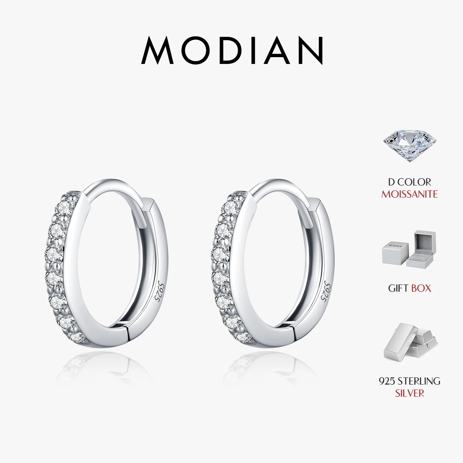 MODIAN D Color Sparkling Moissanite Earrings 925 Sterling Silver Classic Shining Circle Hoop Earrings For Women Fine Jewelry - Madeinsea©