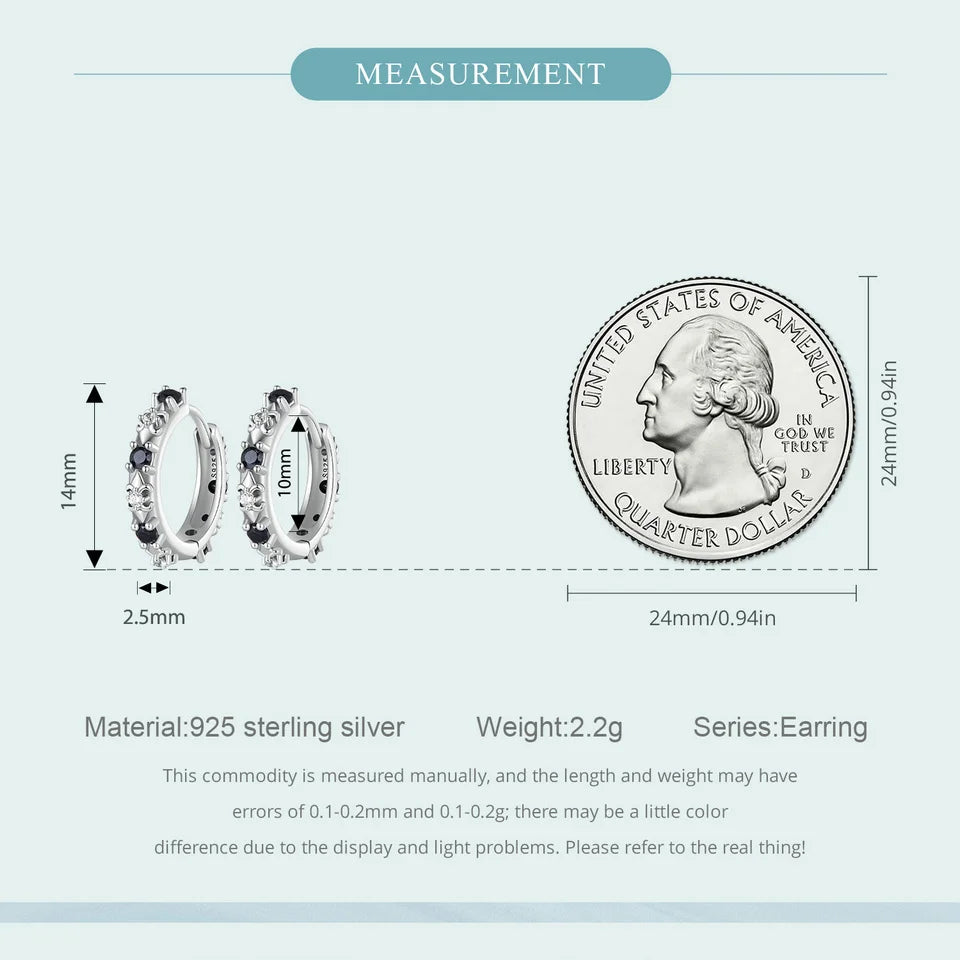 BISAER Boucles d'oreilles créoles en argent sterling 100 % 925 avec zircon noir et onyx, fleur d'iris, vintage, rondes, clip d'oreille pour femmes, bijoux de fête, cadeau