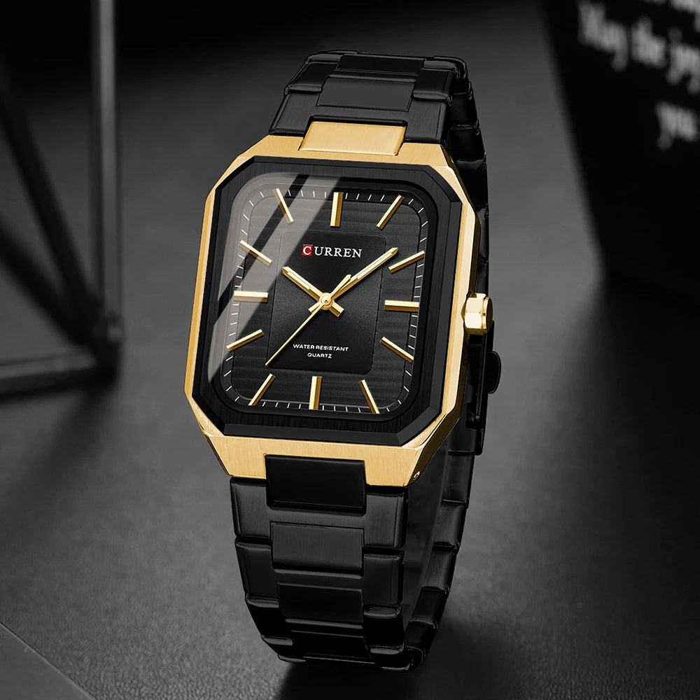 CURREN NEW Stainless Steel Strap Vintage Rectangle Dial Quartz Watches for Men Luminous Hands Waterproof