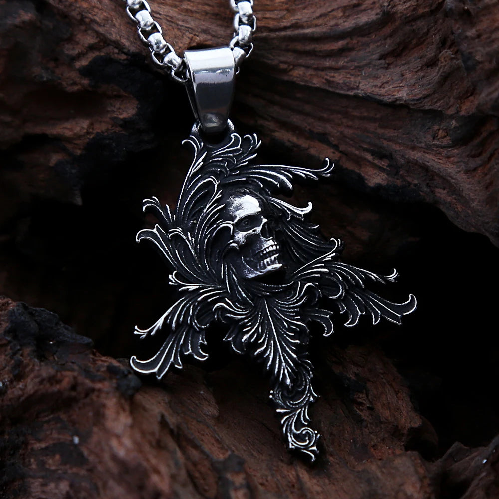 Creative Retro Stainless Steel Skull Pendant Men's Punk Gothic Death Skulls Necklace Unique Motorcycle Amulet Jewelry Wholesale