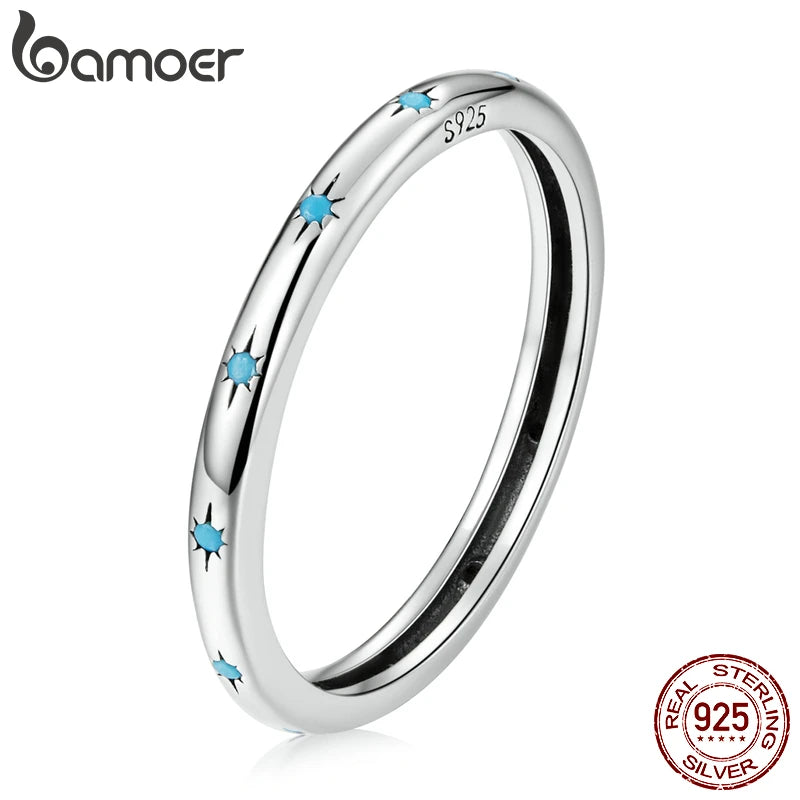 BAMOER Echt 925 Sterling Silber Stern Ring Frauen Türkis Ring Sterling Silber Glück Frieden Schmuck Geschenk