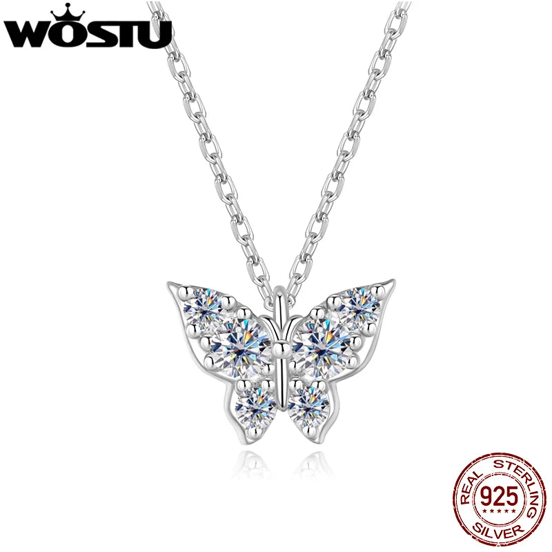 WOSTU Butterfly Moissanite Necklace For Women, 925 Sterling Silver Diamond Cut moissanite Wedding Jewelry Party Valentine's Gift