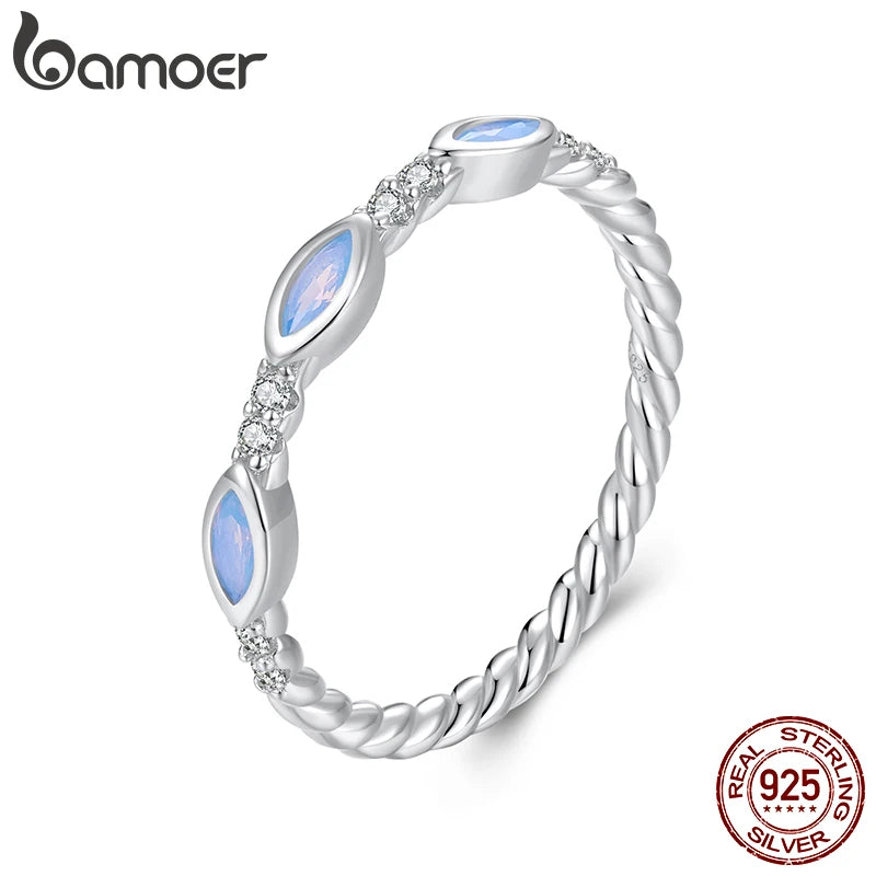 BAMOER 925 Sterling Silber Nano Opal Ringe für Frauen Weißgold plattiert Ehering Stapelbarer Halb Ewigkeit Jubiläumsring