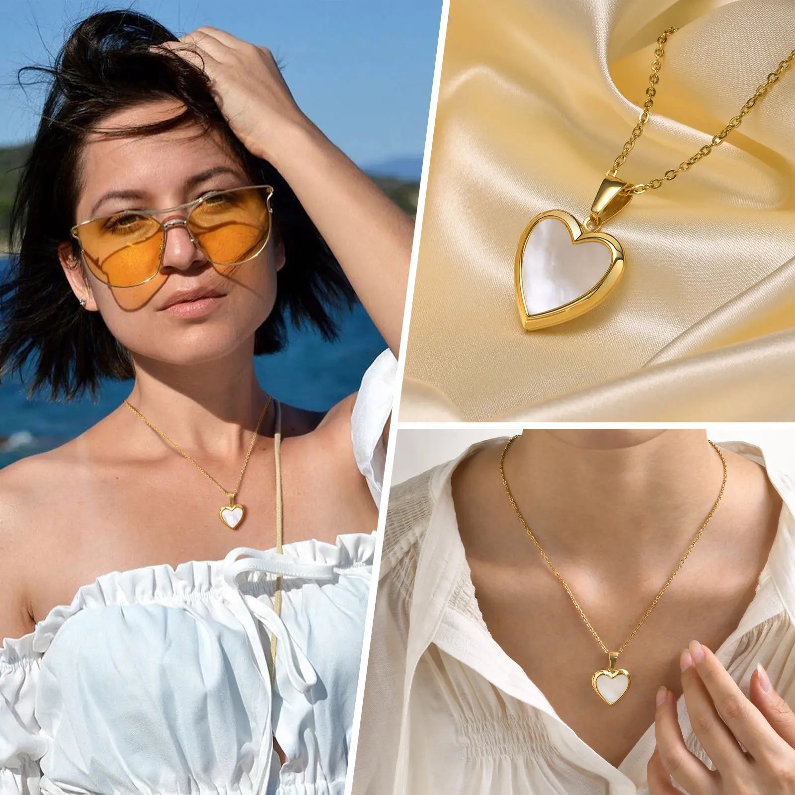 Vnox Women Locket Necklaces, Openable Heart Pendants, Stainless Steel Shell Photo Frame Necklace