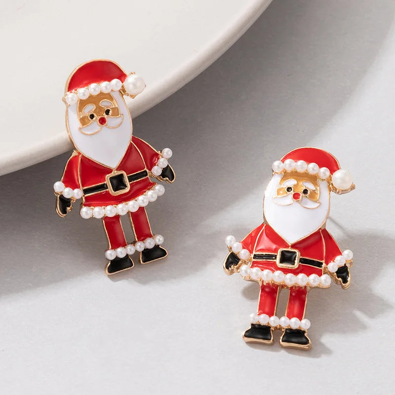 Cute Enamel Santa Claus Stud Earrings For Women Exquisite Imitation Pearl Cartoon Christmas Earring Xmas New Year Party Gifts