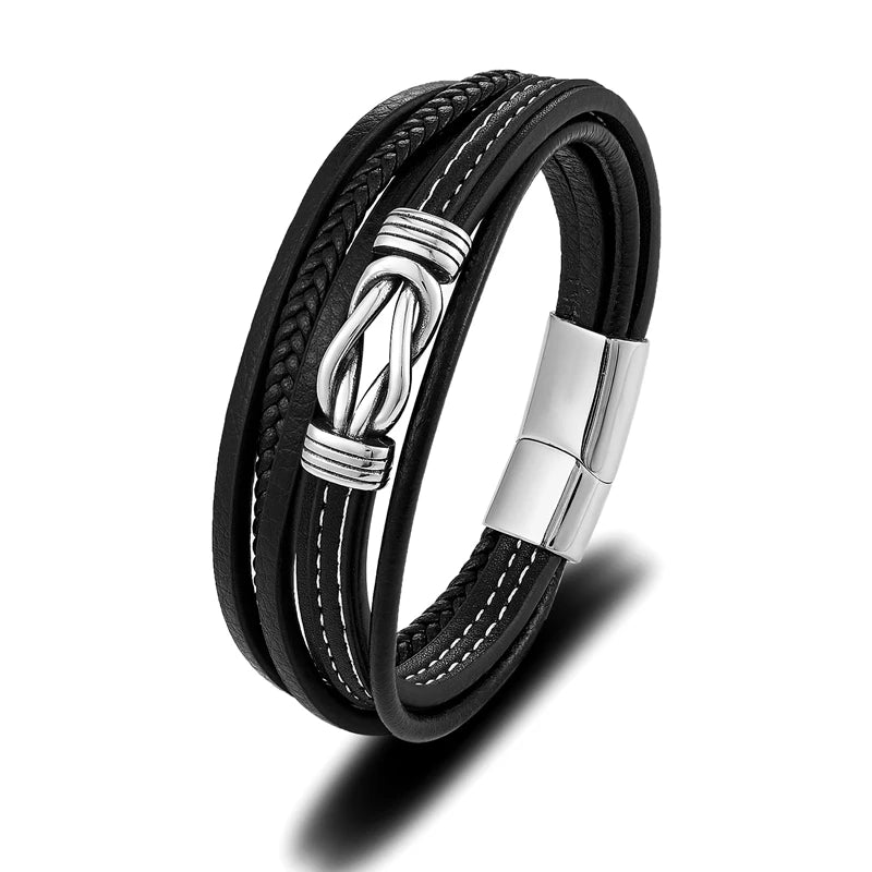 MKENDN Luxury Fashion Hand-Woven Leather Bracelet Multilayer Men's Bangles Stainless Steel Magnetic Buckle Party Jewelry Gift