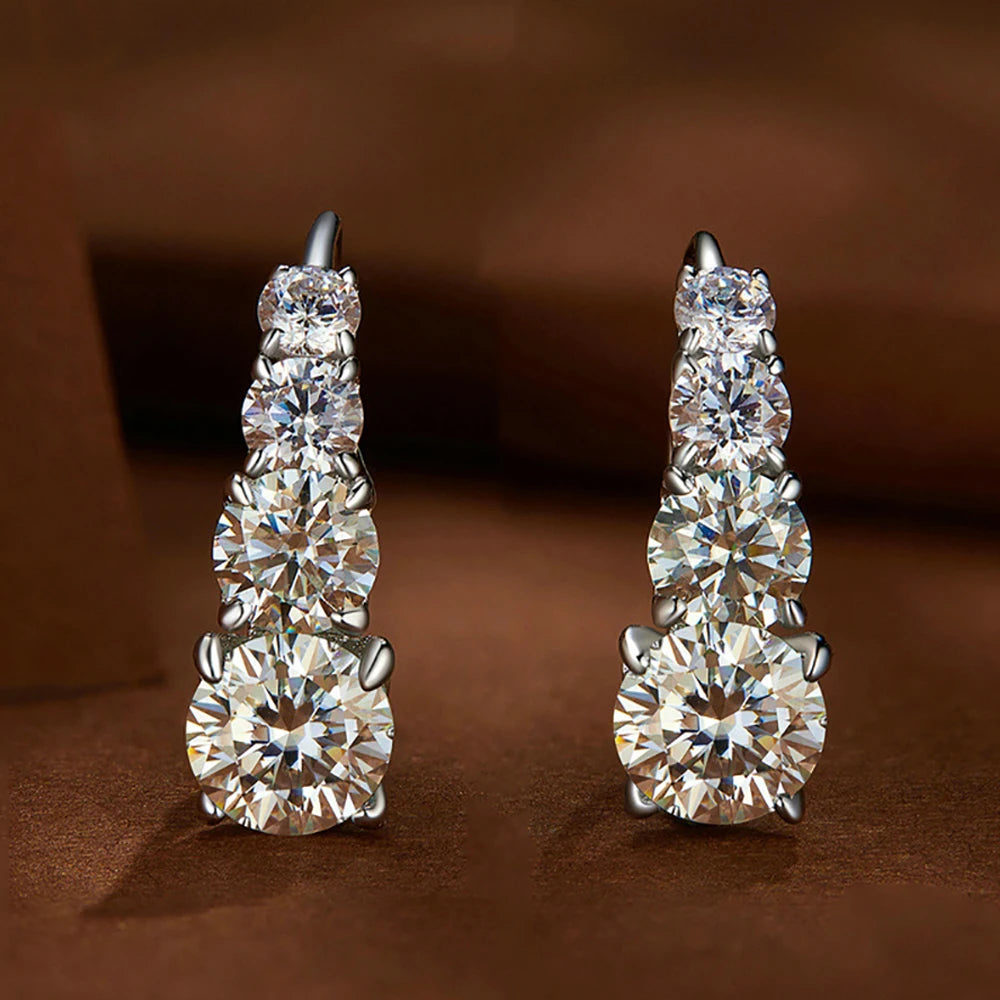 Serenity 1.92ct 8 Stones D Color Moissanite Hoop Earrings For Women Anniversary Gift S925 Sterling Silver Stud Ear Fine Jewelry