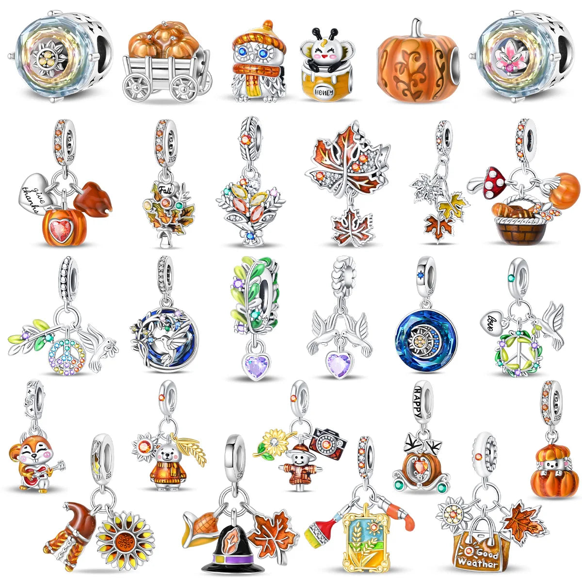 Charm-Perlen aus 925er Sterlingsilber mit Ahornblatt, Kürbis, Weizen, Herbst-Serie, passend für originale Pandora-Armbänder, Damenschmuck, DIY-Geschenk