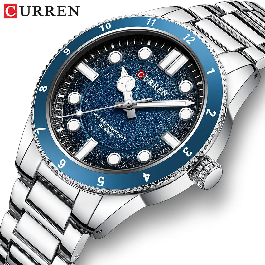 CURREN Casual Simple Quartz Watch with Stainless Steel Band Fashion Men's Clock Waterproof Luminous Wristwatches