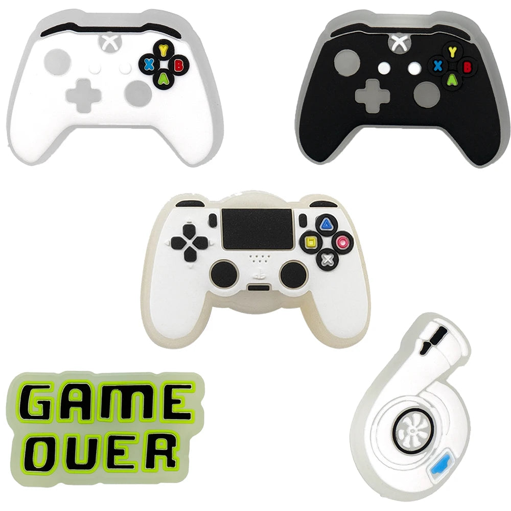 5PCS LED Clog Shoe Charms Cute Animal Duck Gamepad Pig Black Cat Shoe Buckle Accessories Pins for Women Men Cute Shoe Decoration