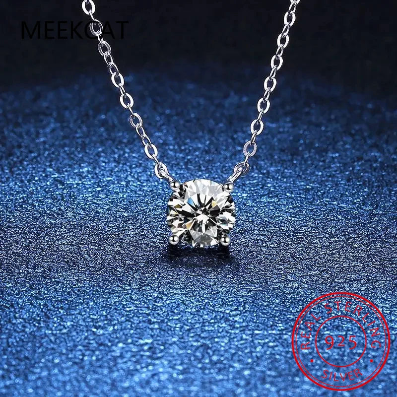 White Gold Plated 1-10CT Moissanite Necklace for Women Classic Four Claws Pendant Wedding Jewelry 925 Sterling Silver GRA