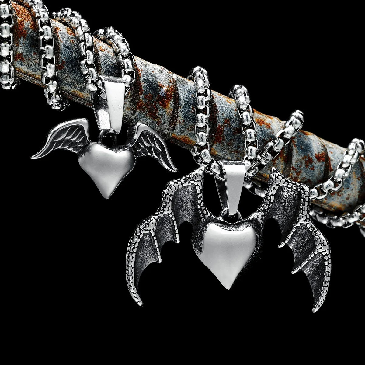 Colliers avec pendentif en forme de cœur et d'ange démoniaque pour couples, chaîne rétro en acier inoxydable 316L, punk rock, fête pour amis, bijoux masculins, meilleur cadeau
