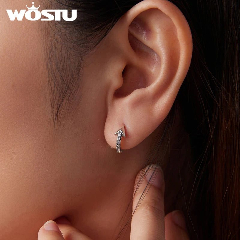 WOSTU 925 Sterling Silver Arrow CZ Hoop Earrings for Women, Minimalist Dainty Hypoallergenic Ear Jewelry Wedding Party Gift