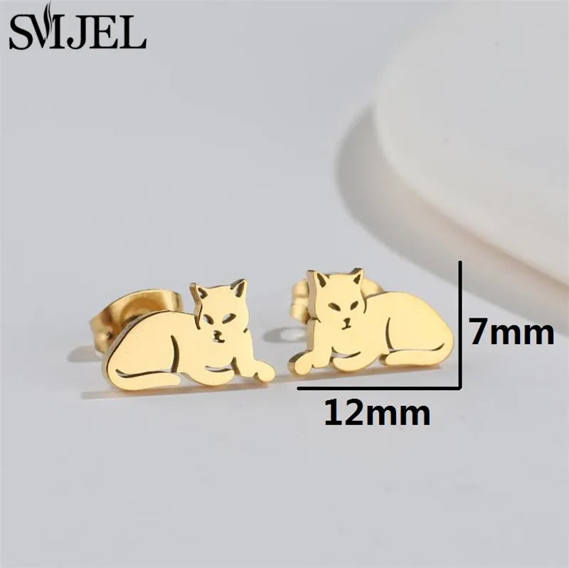 Lovely Moon Cat Earrings for Women Multiple Mini Stainless Steel Stud Earring Animal Kitten Jewelry Girls boucle d'oreille - Madeinsea©