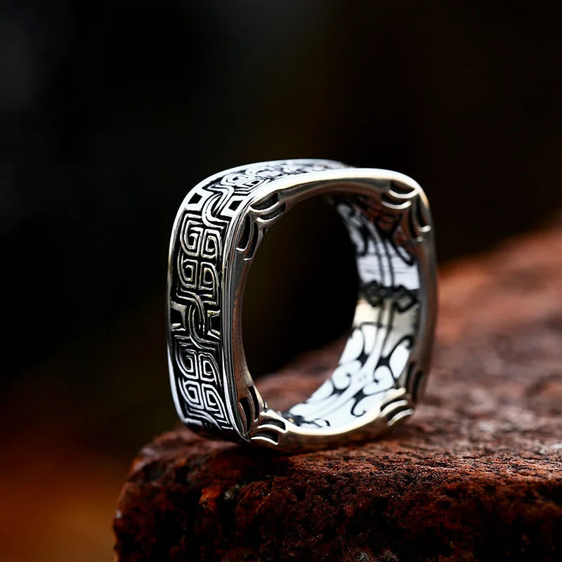 Stainless Steel Vintage Square Shape Ring For Men