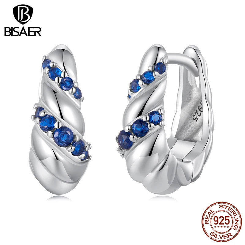 Boucles d'oreilles créoles torsadées en argent sterling 925 BISAER - Boucles d'oreilles à tige en métal hypoallergéniques classiques pour femmes - Bijoux fins de fête