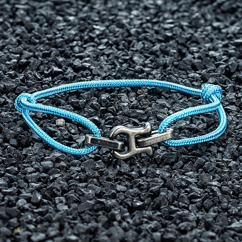 MKENDN Punk Style Vintage Oxidized Black Horseshoe Buckles Chain Link Rope Bracelet For Men Women Stainless Stell Jewelry Gifts