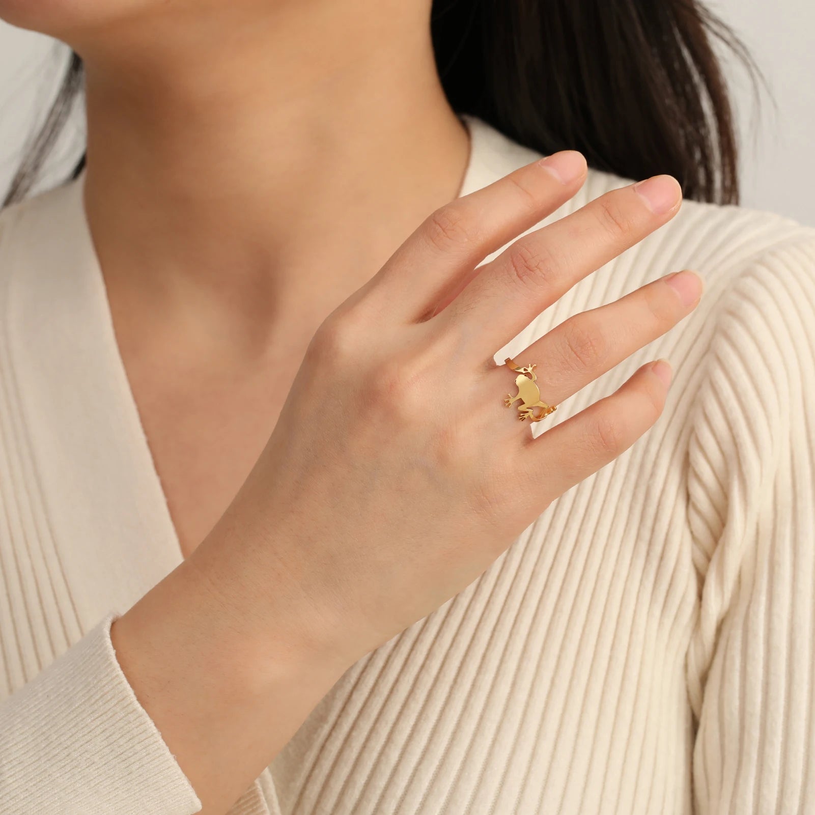 Dreamtimes Hiphop Funny Frog Anillo Bohemia Ring for Women Artistic Design Retro Unisex Female Statement Stainless Steel Jewelry