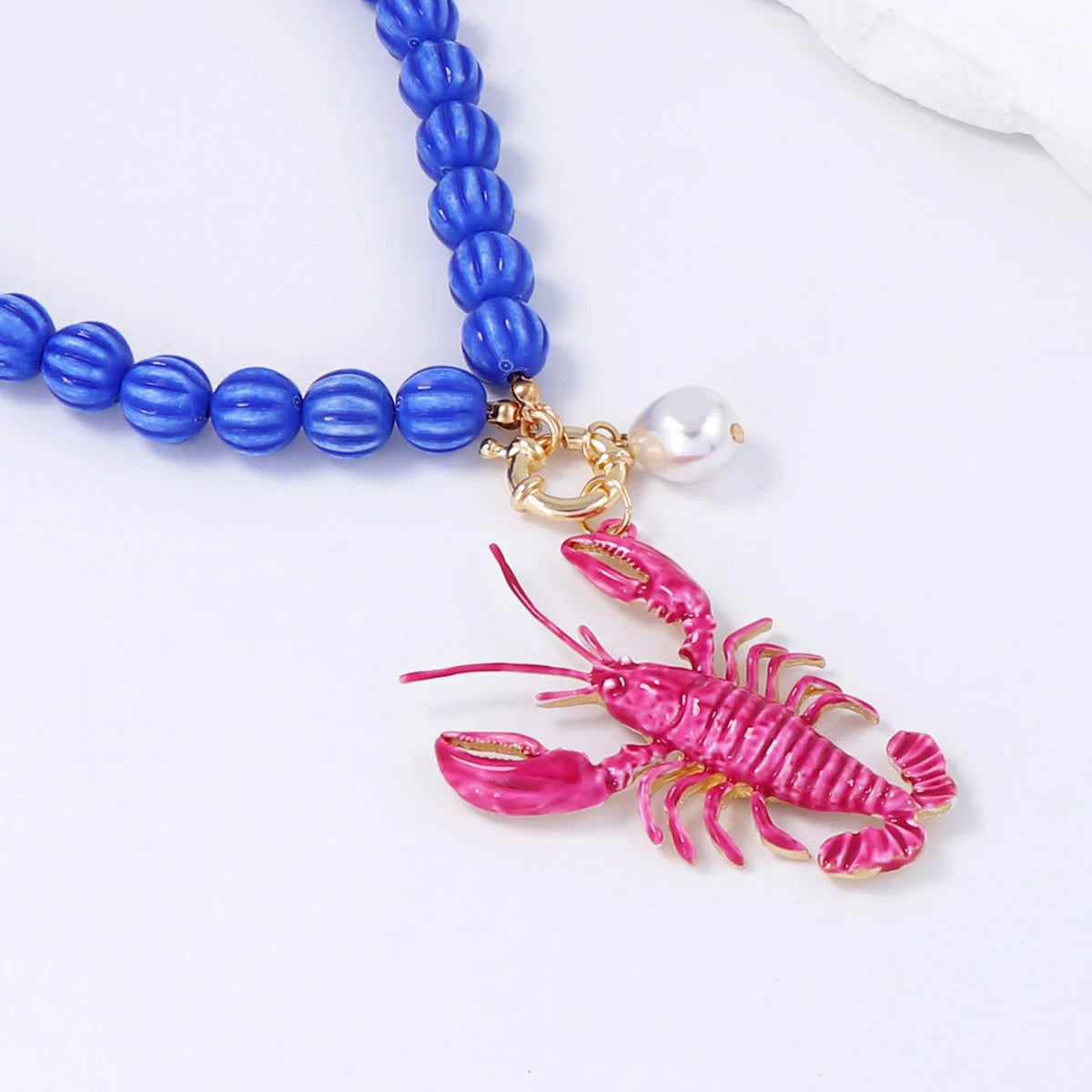 ZAA Ocean Leisure Vacation Style Alloy Lobster Pendant Bead Necklace