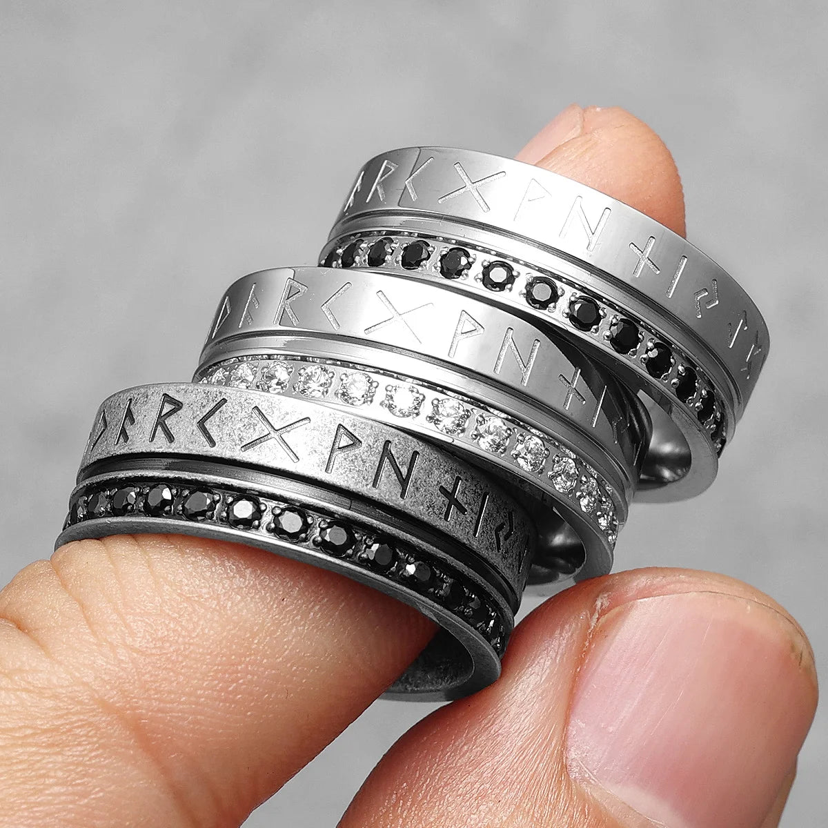 Viking Runes Ring Stainless Steel Black Diamonds Men Rings Rock for Boyfriend Biker Jewelry Luxury Gift Accessories Dropshipping