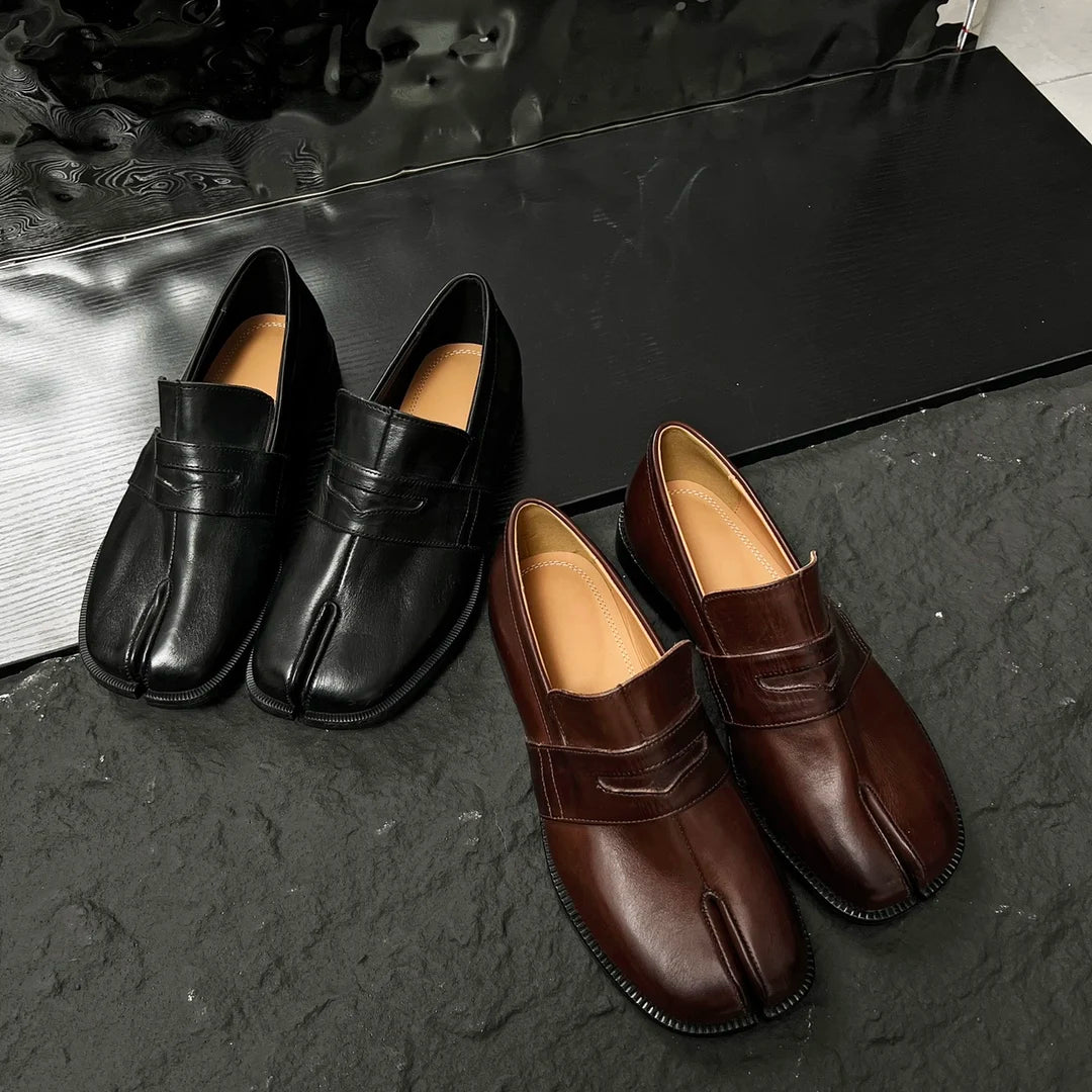 UNISEX Retro Nostalgic Horse Leather Separate Toes Women's Shoes Flat All Genuine Leather Leather Black Brown men's shoes