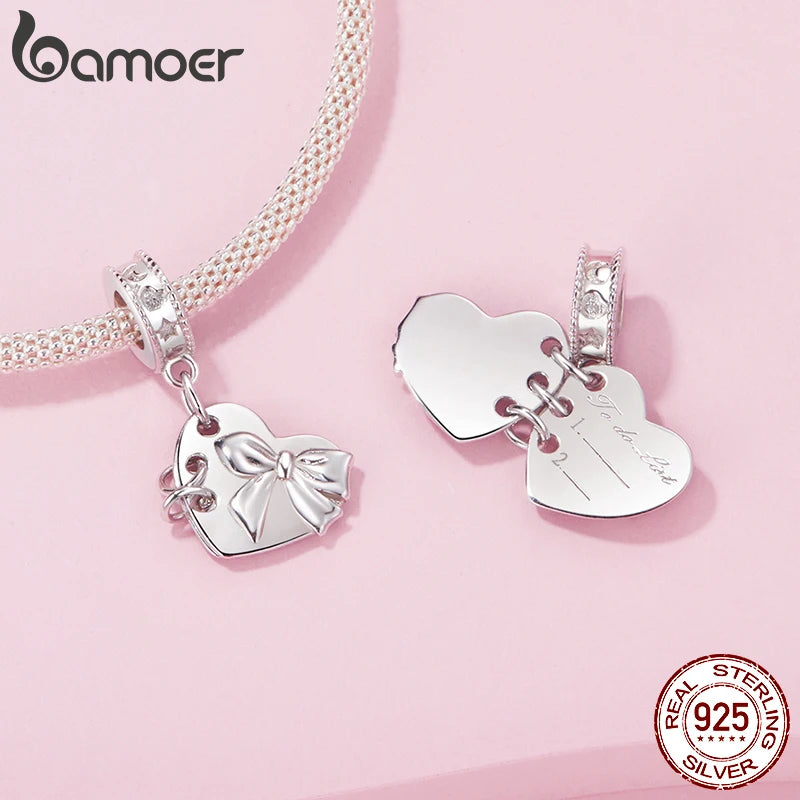 BAMOER 925 Sterling Silber Herzförmiger Notizbuch-Anhänger passend für Original-Armband DIY Bamoer Charm zur Schmuckherstellung Weihnachtsgeschenk