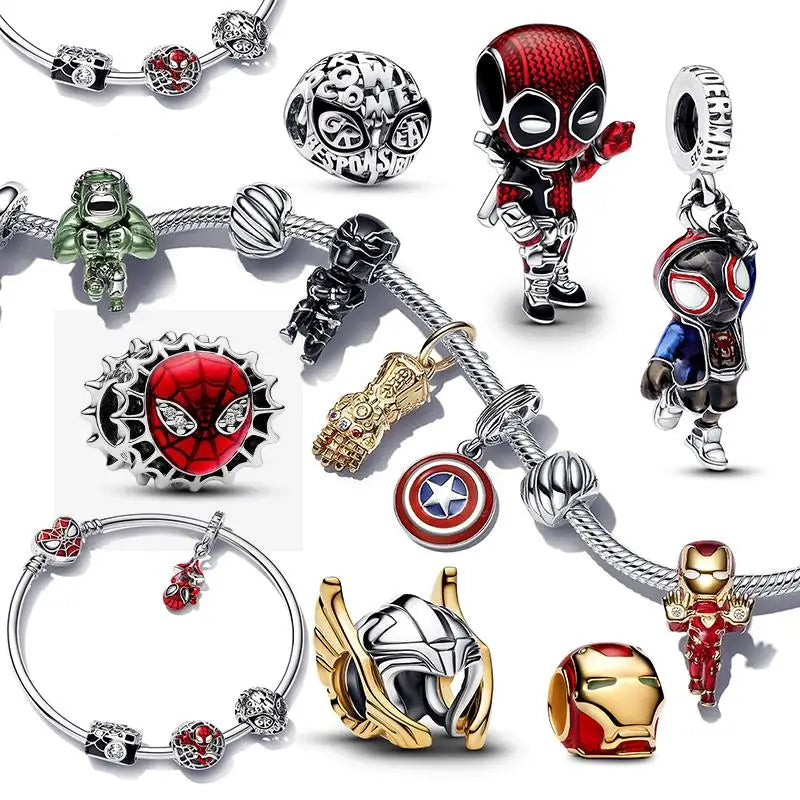 2025 new in Spider Man charm beads Hulk Iron Man 925 sterling silver charm Marvel bracelet charm DIY women's jewelry gift
