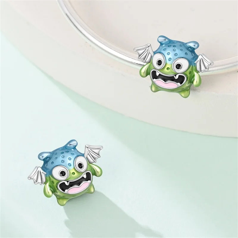 Cute Charms 925 Sterling Silver Original Fit Bracelet Monsters Robot Dog Chinese Panda Beads Charms For Women DIY Party Jewelry
