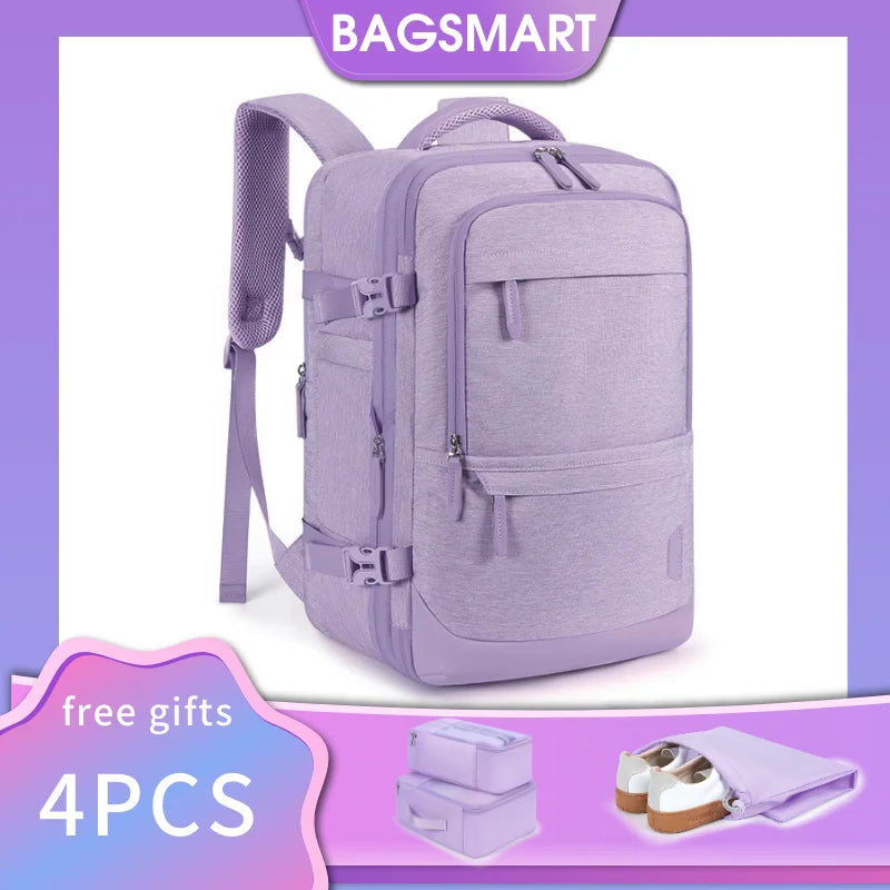 BAGSMART Lot de 4 sacs à dos de voyage pour cabine avec cubes de rangement 40 L Sacs à dos extensibles et imperméables pour femmes