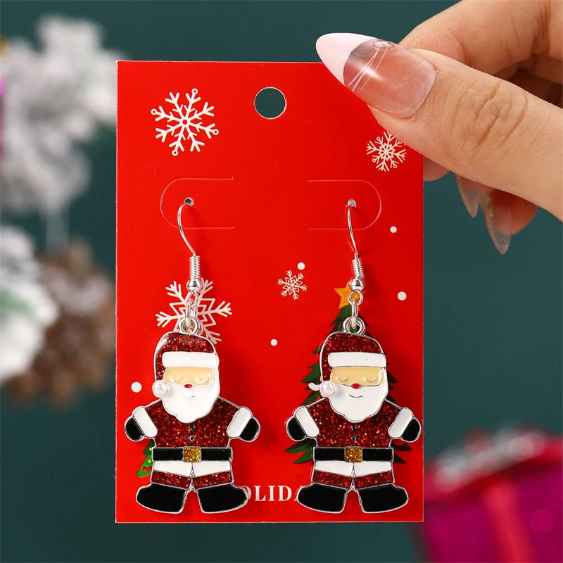 Christmas Drop Earrings For Women Shiny Rhinestone Santa Claus Xmas Tree Snowman Elk Snowflake Long Tassel Dangle Earring Gifts