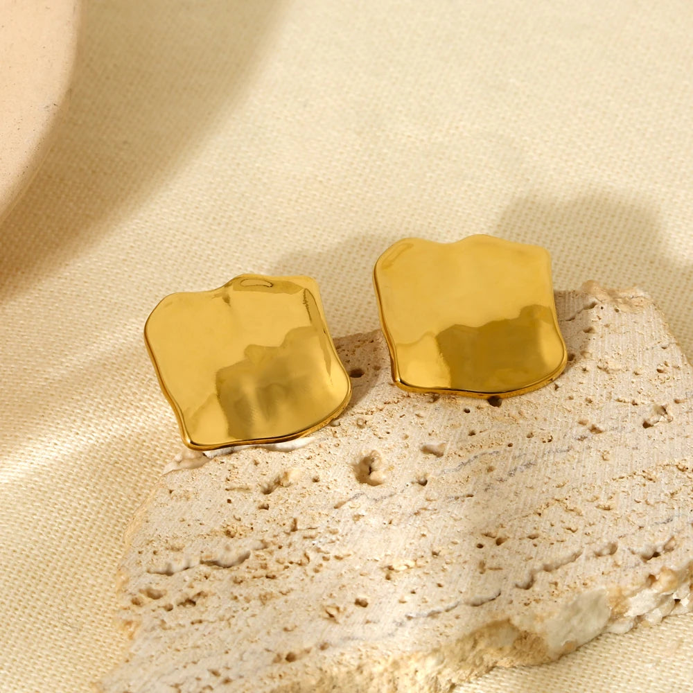 Dancy Fairy Boucles d'oreilles à tige carrées irrégulières en acier inoxydable pour femmes, boucles d'oreilles en métal martelé, bijoux imperméables