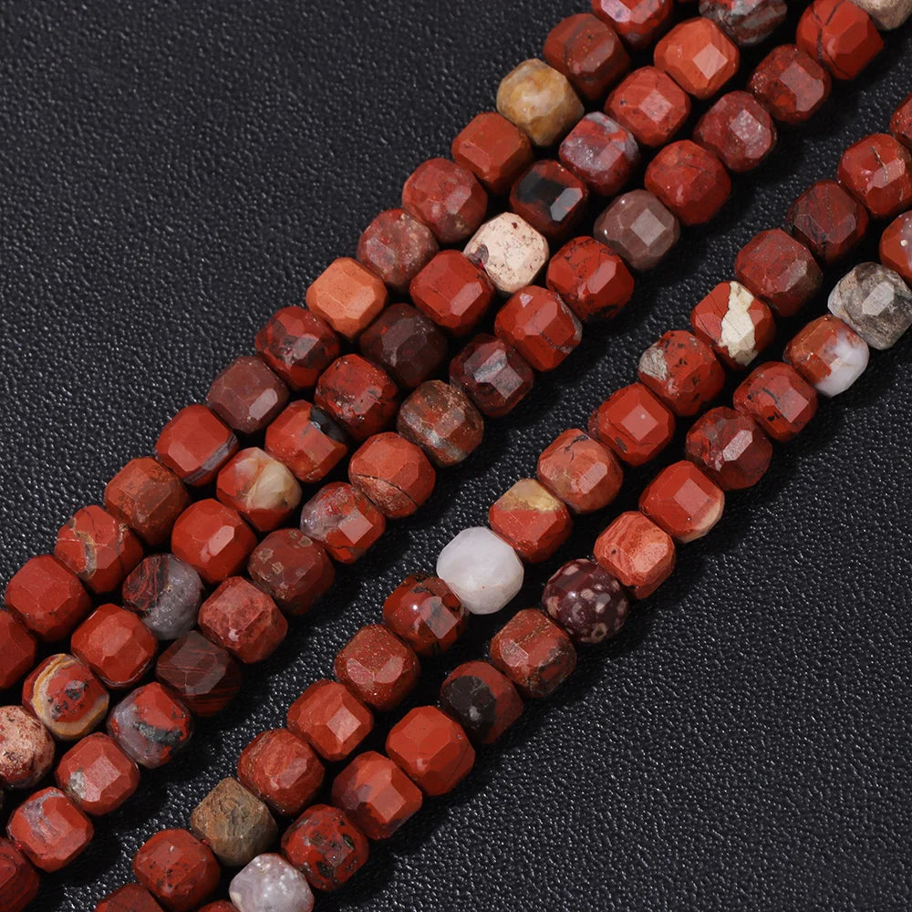 Red Faceted Square Shape Stone Bead Natural Jasper Cube Loose Spacer Beads For Jewelry Making DIY Accessories Supplies 15"