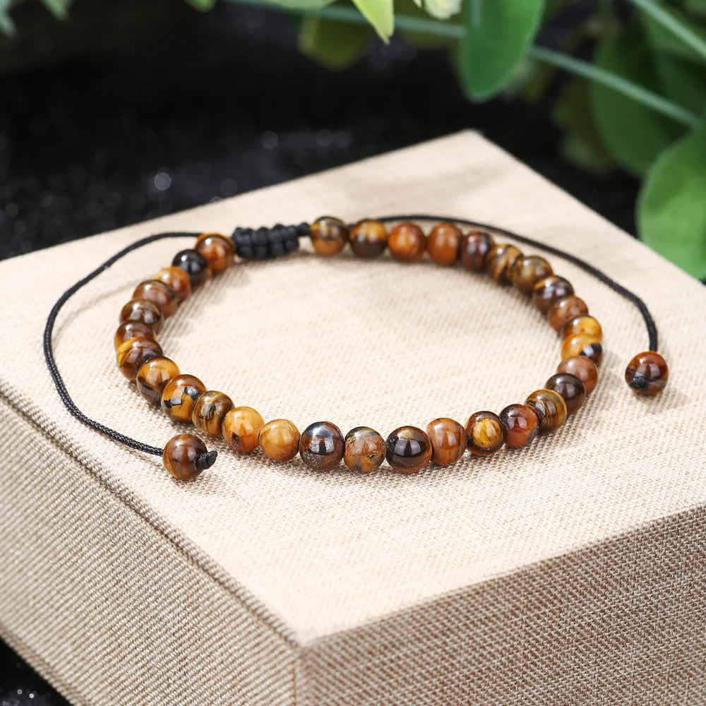 Noter New Braided Adjustable String Bracelet Unisex 4mm/6mm Obsidian Lava Tiger Eyes Stone Healing Braclet Cycling Accessories